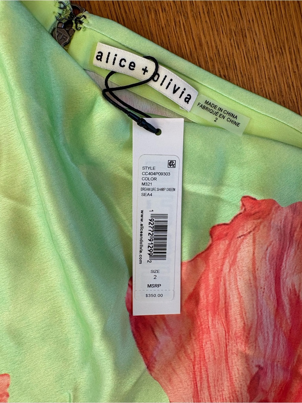 Alice + Olivia White, Green & Red Floral Handkerchief Hem Maxi Skirt - Picture 3 of 4